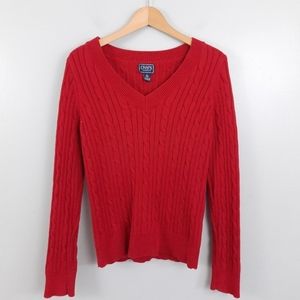 Chaps Classic Red Cable Knit V-Neck Sweater